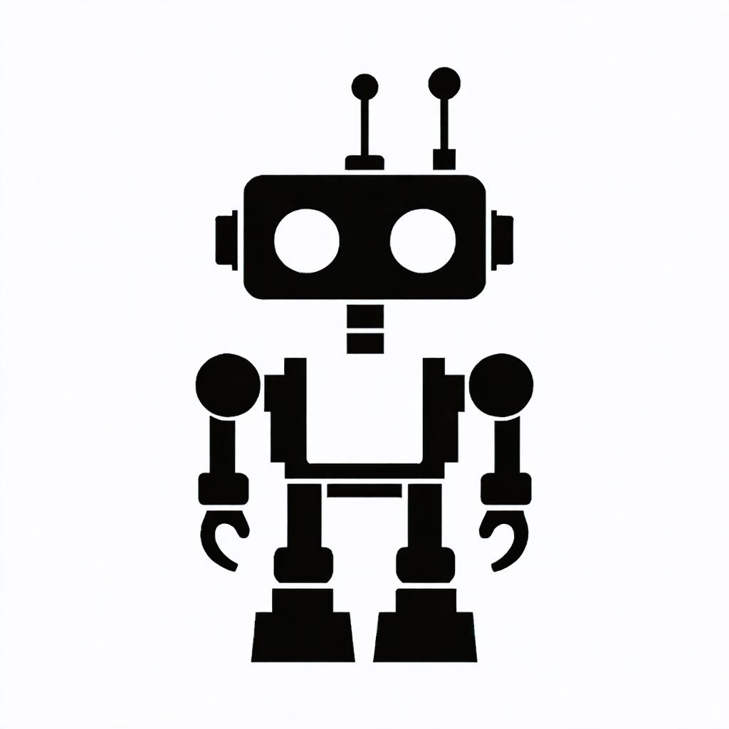 Questa immagine presenta un robot stilizzato in bianco e nero creato utilizzando il 'generatore di immagini Stable Diffusion Ultra'. Il robot ha una testa quadrata con due grandi occhi, due antenne e un corpo con due braccia e due gambe, tutto su uno sfondo bianco. Le capacità dello strumento sono messe in evidenza, dimostrando la sua abilità di generare immagini uniche e coinvolgenti a partire dai prompt degli utenti.