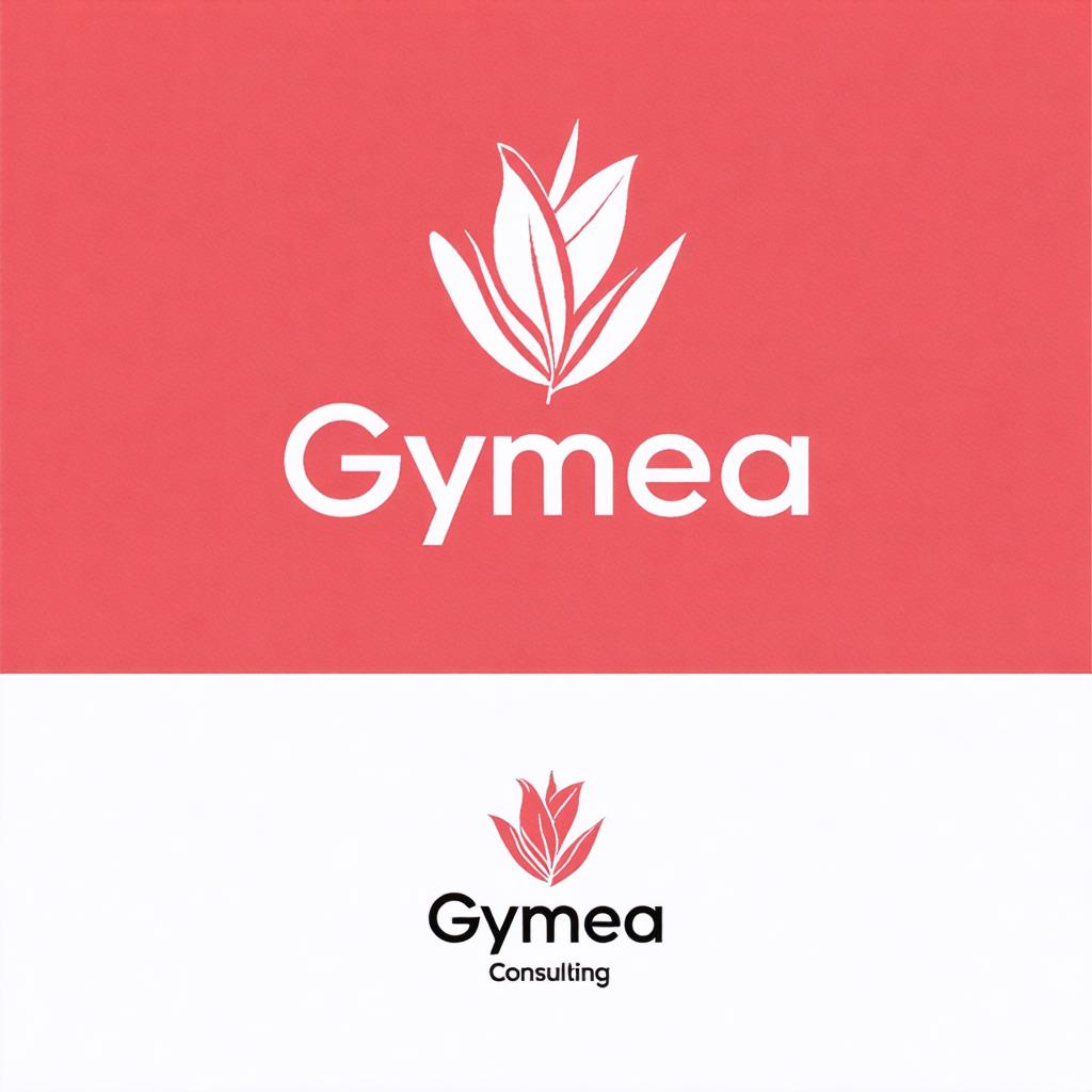 This image showcases the logo of 'Gymea Consulting', featuring a stylized plant emblem in white, set against a vibrant red background. The logo is presented in two variations: one with a solid background and another with a transparent background, demonstrating the versatility of the 'Stable Diffusion Ultra image generator' in creating both opaque and transparent designs. The tool's ability to generate high-quality, customizable images is highlighted, making it an ideal choice for businesses seeking professional branding solutions.