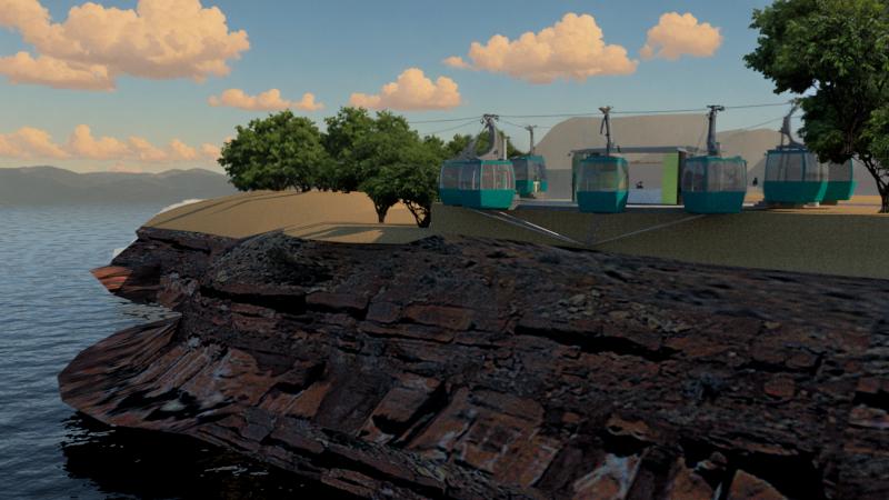 In this captivating image, the 'Inpaint' tool showcases its prowess in seamlessly integrating elements into a scene. A rugged cliff overlooks a serene lake, with the addition of a cable car station featuring four teal-colored cars suspended in mid-air, thanks to 'Inpaint's' editing capabilities. The tool allows for the replacement of selected areas with desired content, creating a harmonious blend of natural and man-made elements.