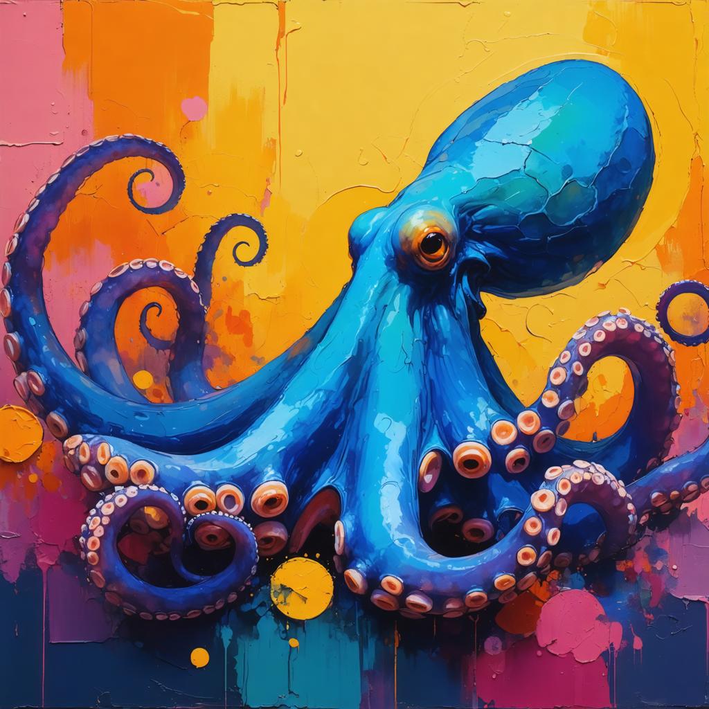 Discover the vibrant and surreal artistry of Stable Diffusion Ultra image generator with this stunning octopus mural. The vivid blue octopus, with its intricate details and swirling tentacles, showcases the tool's ability to create dynamic and visually captivating images. Perfect for artists and enthusiasts, this image highlights the generator's potential for producing high-quality, imaginative artwork.