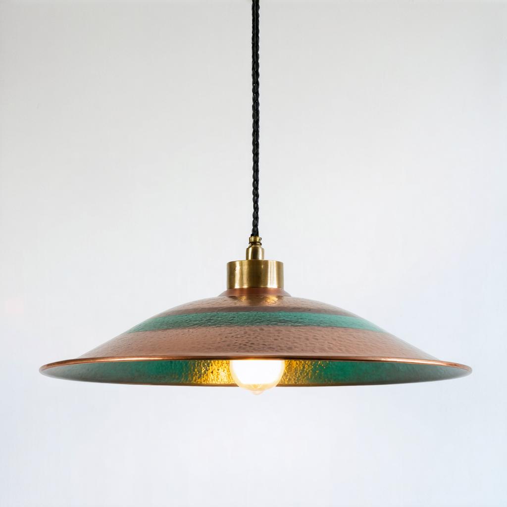 Discover the stunning capabilities of Stable Diffusion Ultra image generator with this beautifully crafted pendant light. Featuring a sleek, metallic dome with a vibrant green and copper finish, this AI-generated image showcases the tool's ability to create intricate and visually appealing designs effortlessly. Perfect for highlighting the precision and creativity of Stable Diffusion Ultra in generating high-quality, custom visuals.