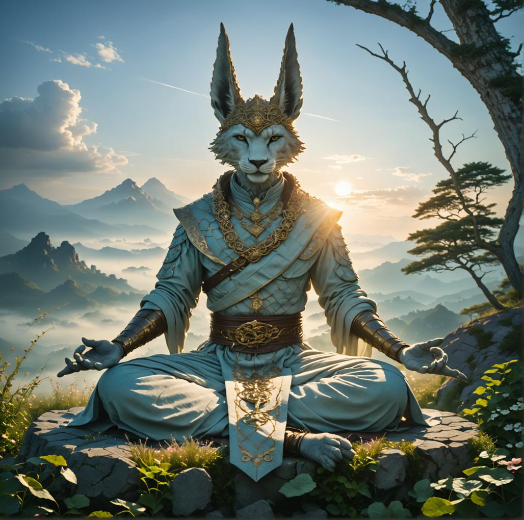 Scopri il mondo incantato della fantasia con questa immagine affascinante, dove una figura maestosa simile a un lupo siede in meditazione serena su una sporgenza rocciosa. Lo strumento 'Applica Stile' trasforma in modo semplice scene ordinarie in paesaggi straordinari e sognanti, dimostrando la sua capacità di fondere arte e tecnologia. Perfetto per appassionati di fantasia e artisti digitali, questa immagine evidenzia il potenziale dello strumento per creare visive coinvolgenti e ultraterrene.