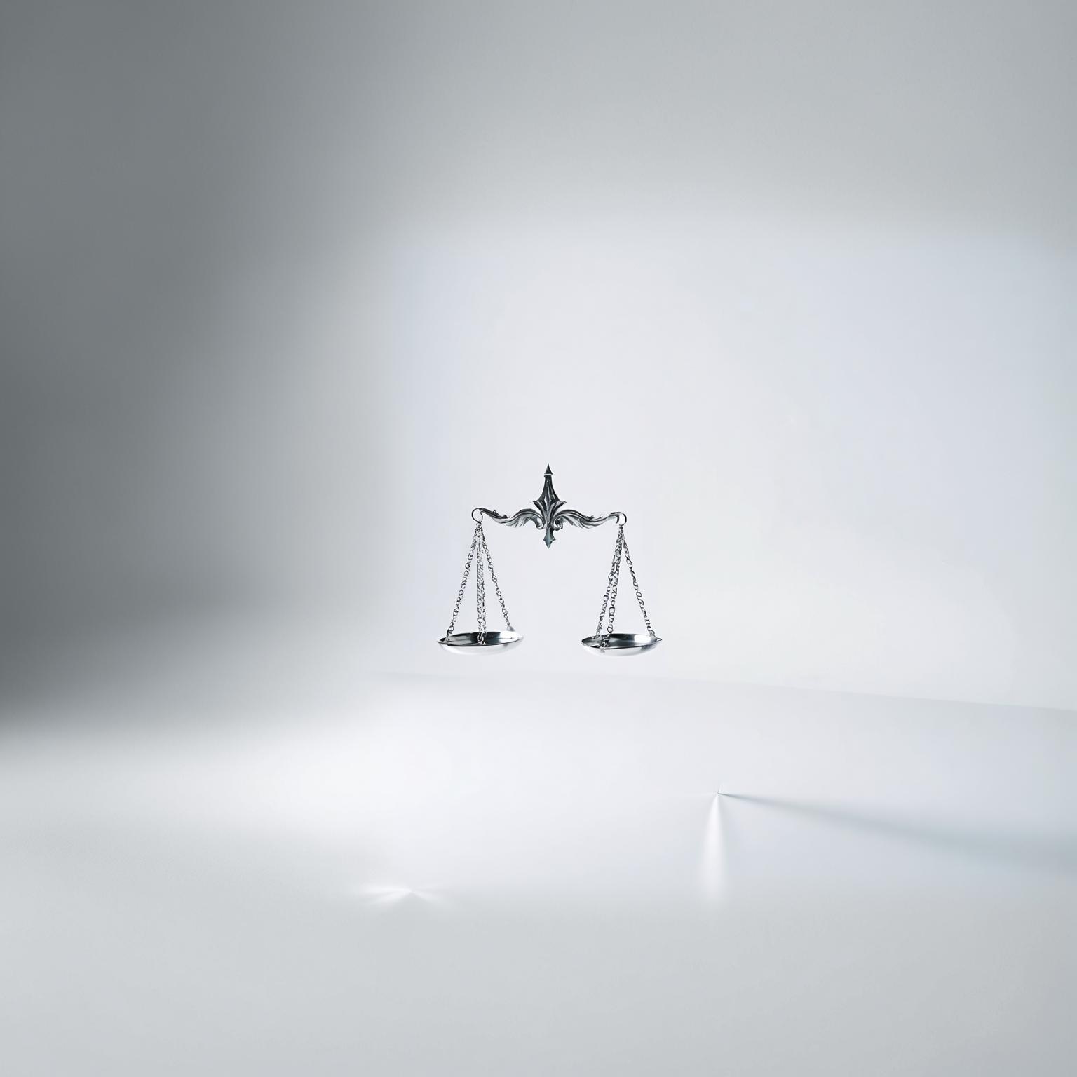 L'image met en scène une balance en argent superbement travaillée, symbole de justice et d'équité, sur un fond propre et minimaliste. Cette image captivante témoigne de la puissance de la fonction 'Zoom out' dans Stable Assistant, qui étend l'impact de l'image de manière fluide en fusionnant harmonieusement les éléments pour créer une composition saisissante et équilibrée.
