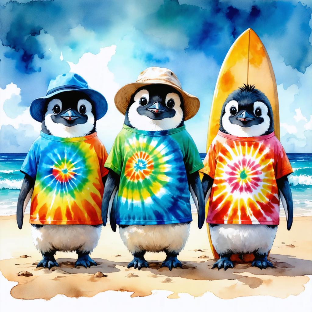 Scopri il vivace mondo dell'arte generata da AI con il generatore di immagini Stable Diffusion Ultra! Questa immagine affascinante ritrae tre adorabili pinguini su una spiaggia, ciascuno vestito con camicie e cappelli a tinta unita colorata, catturando perfettamente lo spirito giocoso delle capacità creative dello strumento. Sperimenta l'armoniosa fusione di immaginazione e tecnologia con Stable Diffusion Ultra, progettato per dare vita alla tua visione.
