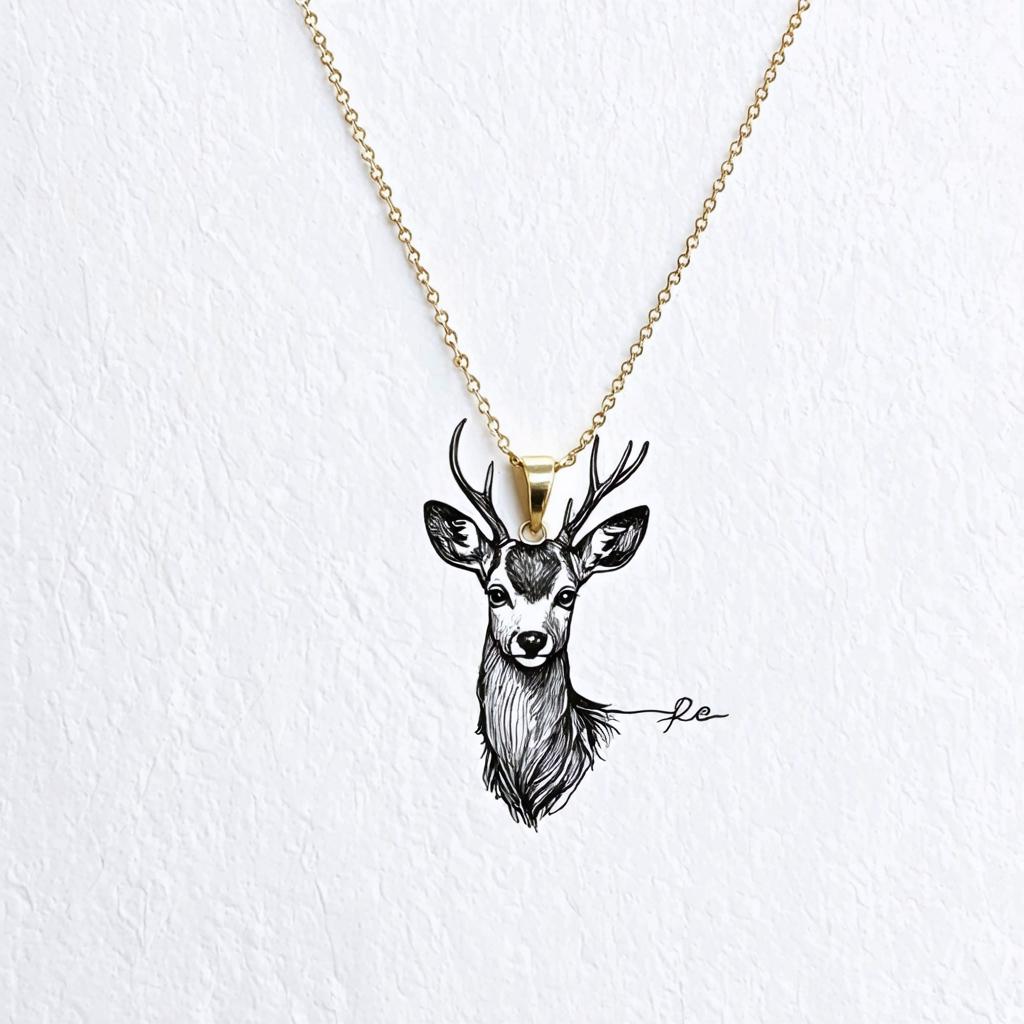 Discover the stunning capabilities of Stable Diffusion Ultra image generator with this beautifully crafted necklace featuring a detailed deer head pendant. The intricate black and white illustration showcases the tool's ability to create highly detailed and realistic artwork, perfect for jewelry design and beyond. Experience the power of Stable Diffusion Ultra in generating captivating images like this one.