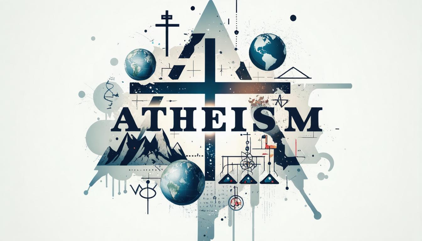 Discover the power of Stable Diffusion Ultra image generator with this stunning AI-generated image. Featuring a bold, abstract design with a central "ATHEISM" text surrounded by symbols and elements like globes, mountains, and geometric shapes, this image showcases the tool's ability to create visually captivating and conceptually rich content. Perfect for highlighting the versatility and creativity of Stable Diffusion Ultra in generating unique and impactful visuals.