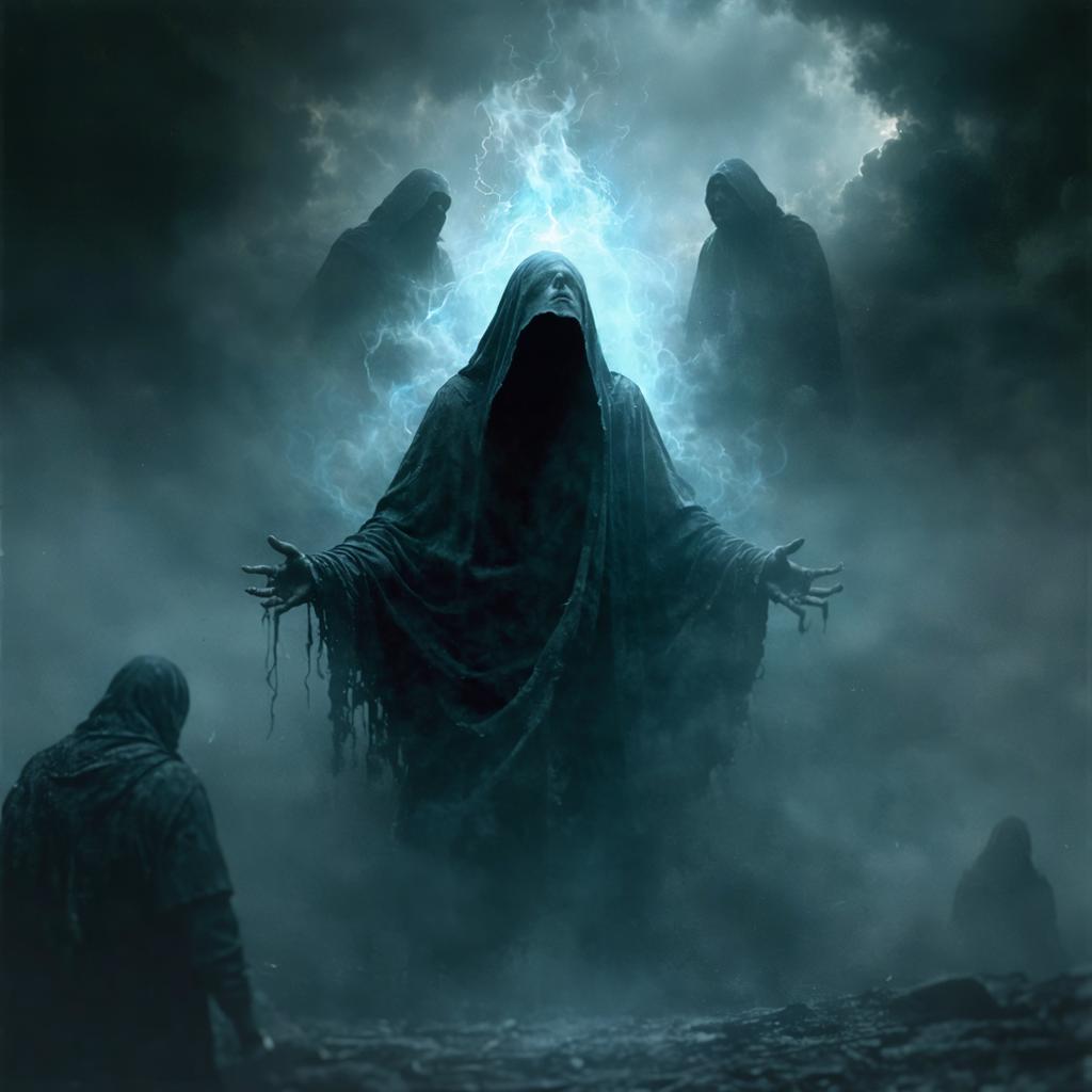 Discover the eerie and mystical power of Stable Diffusion Ultra image generator with this hauntingly atmospheric scene. The tool masterfully crafts an image of a cloaked figure surrounded by spectral beings, showcasing its ability to create vivid, otherworldly visuals that captivate and inspire. Perfect for fantasy and horror enthusiasts, this image demonstrates the generator's prowess in producing detailed, high-quality art.