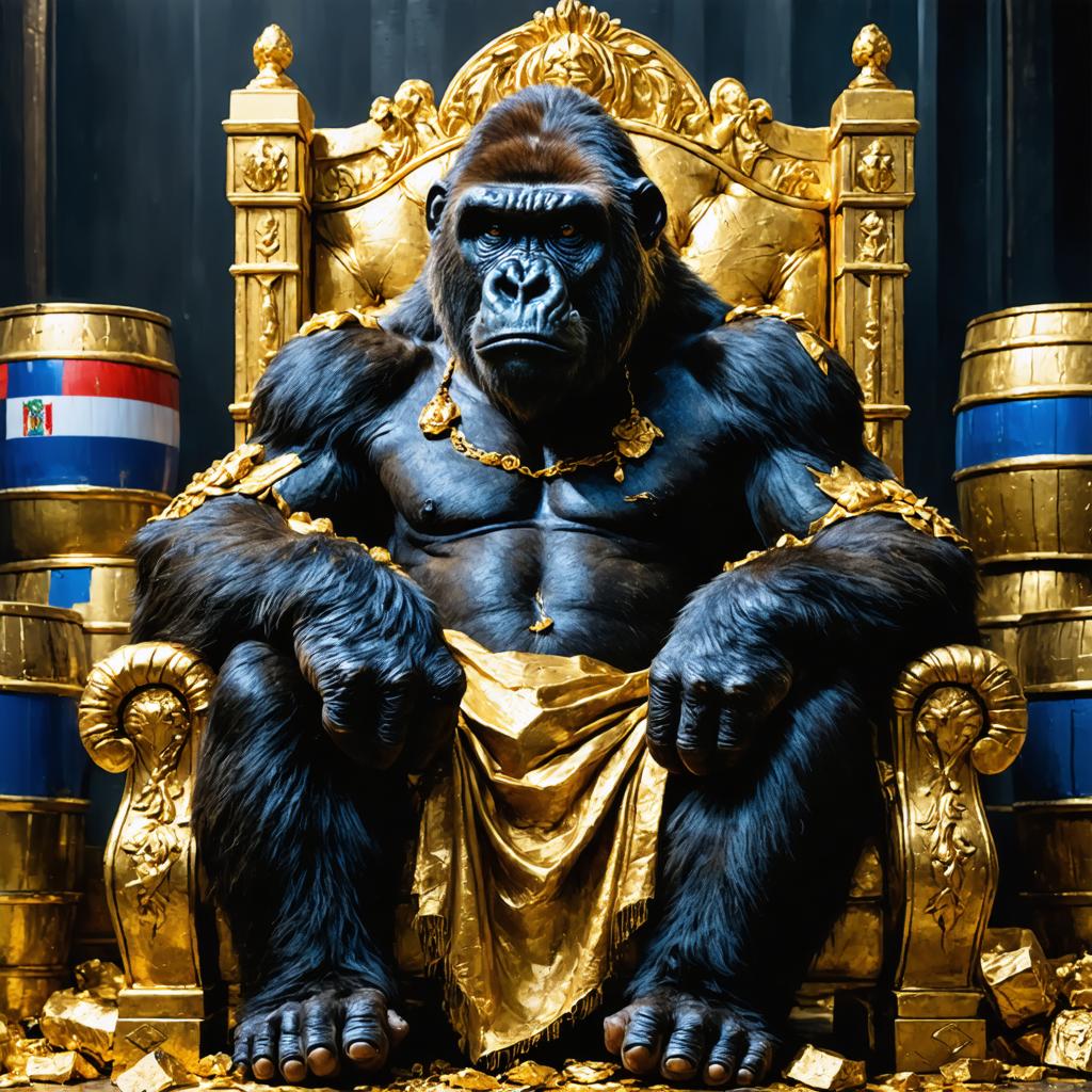 Experience the extraordinary capabilities of Stable Diffusion Ultra image generator with this stunning creation: a regal gorilla adorned in opulent gold, seated majestically on an intricately designed throne. The vivid details and lifelike quality of the image showcase the advanced AI technology's ability to craft captivating and realistic visuals, perfect for any creative project.