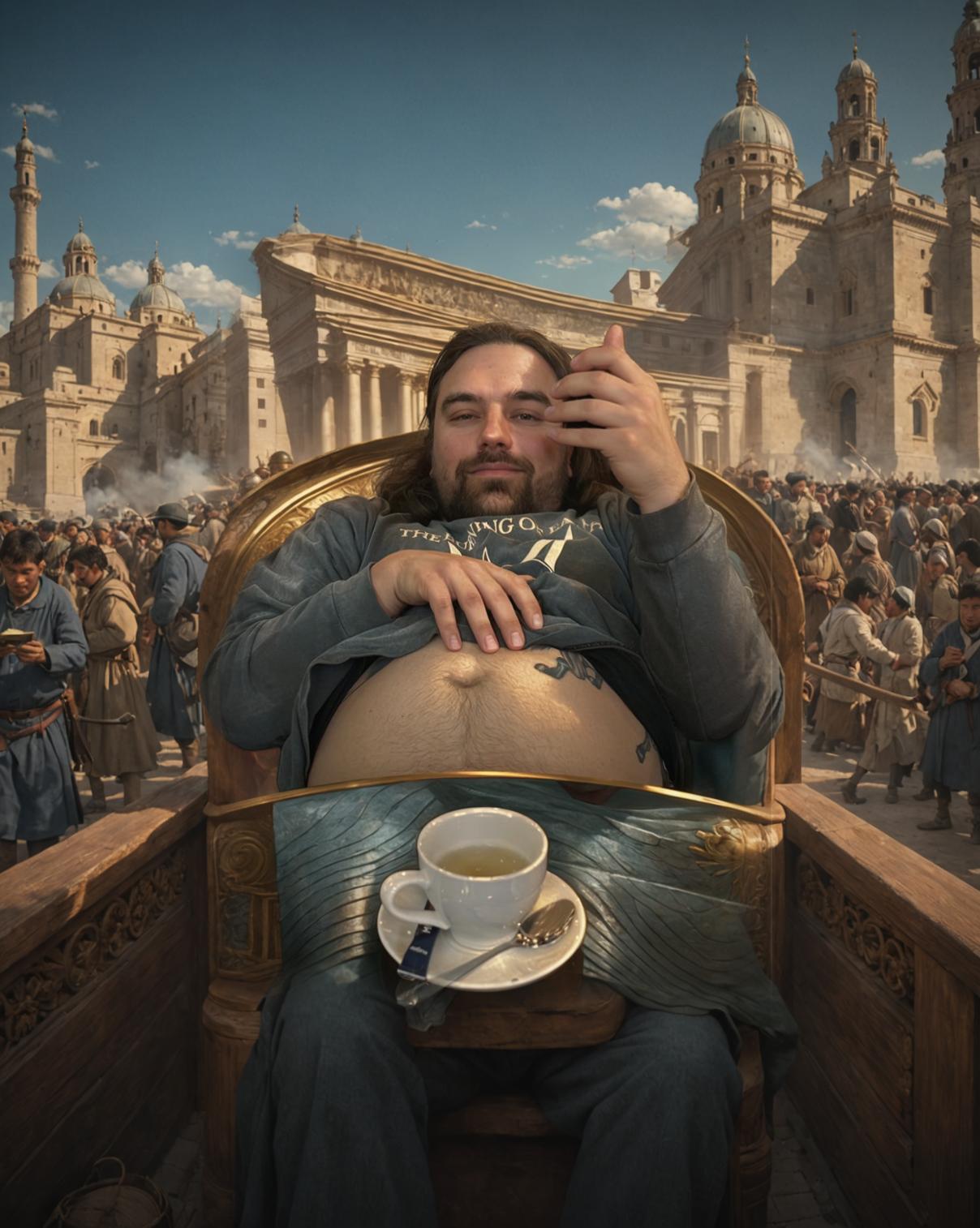Experience the transformative power of Stable Assistant's 'Zoom out' tool, as this image seamlessly blends a modern figure with a historical backdrop, showcasing the tool's ability to create captivating, extended scenes. Perfect for enhancing your digital storytelling, 'Zoom out' effortlessly expands your imagery, making it an indispensable feature for content creators.