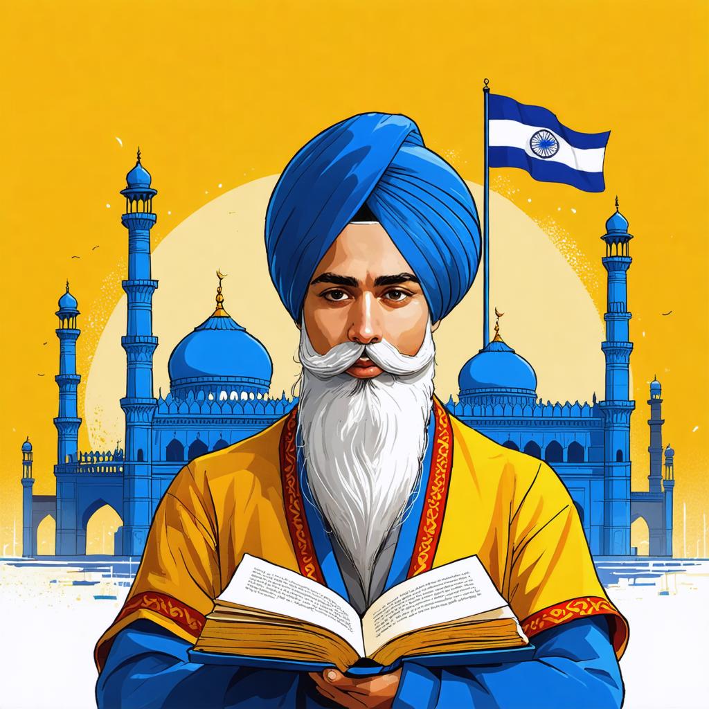 Discover the captivating power of Stable Diffusion Ultra image generator with this stunning illustration: a wise figure in traditional attire, holding an open book, set against a vibrant backdrop of a majestic mosque and fluttering flag. This tool masterfully blends creativity and precision, delivering vivid, detailed images that bring your imagination to life. Experience the seamless integration of art and technology with Stable Diffusion Ultra.