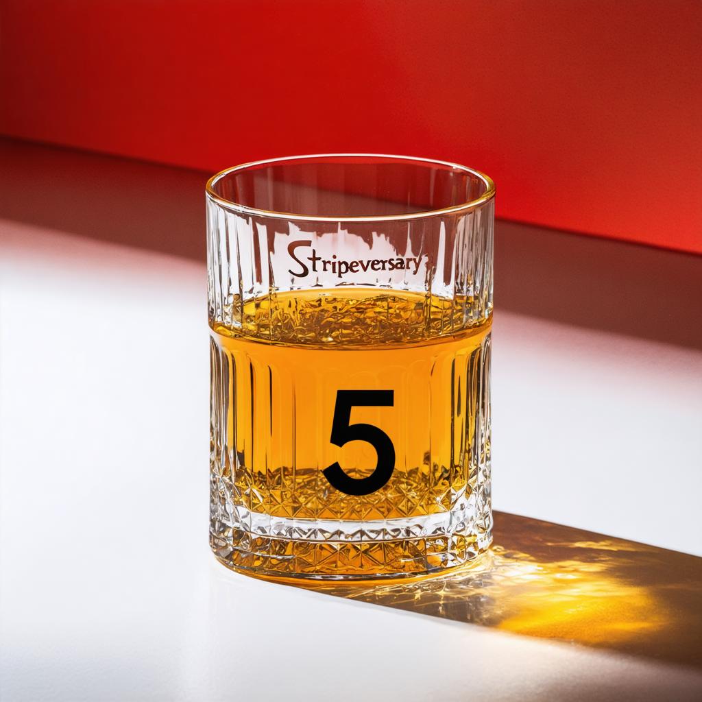 Questa immagine presenta un bicchiere di whisky colmo di liquido ambra, su uno sfondo rosso accattivante. Il bicchiere, con la sua dettagliata texture e il numero '5' in rilievo, è il prodotto dello strumento 'Inpaint', che consente agli utenti di sostituire elementi selezionati con il proprio contenuto, dimostrando la sua capacità di creare contenuti visivi unici e personalizzati.