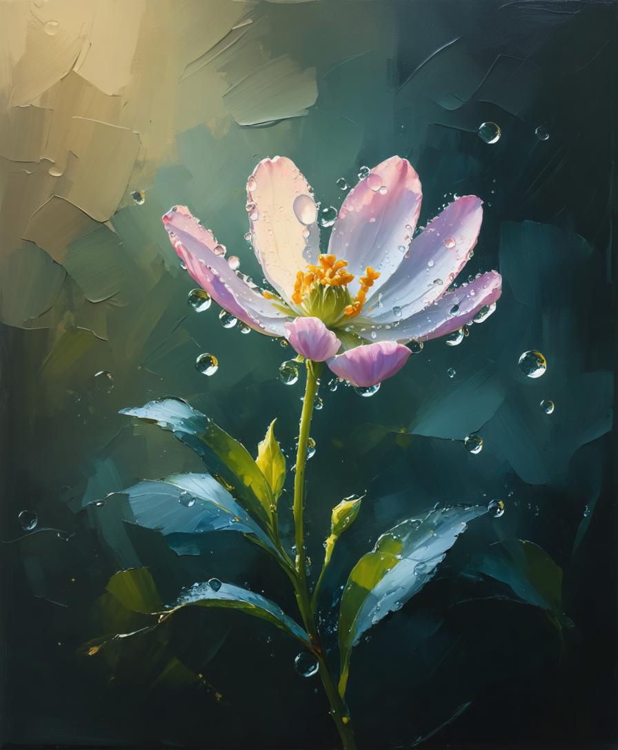 This image showcases a captivating flower, possibly a tulip, rendered with vibrant colors and intricate details, thanks to the advanced capabilities of the 'Stable Diffusion Ultra image generator'. The flower, adorned with droplets of water, stands out against a dark, textured background, highlighting the tool's ability to create realistic and visually stunning images.