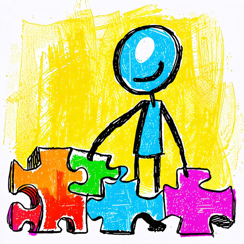 Cette image vibrante met en scène un personnage de dessin animé tenant ensemble un puzzle coloré, créé avec le générateur d'images 'Stable Diffusion Ultra'. La capacité de l'outil à générer des images artistiques et vives est mise en évidence, avec le personnage et le puzzle rendus en couleurs primaires audacieuses qui se détachent sur un fond jaune vif.