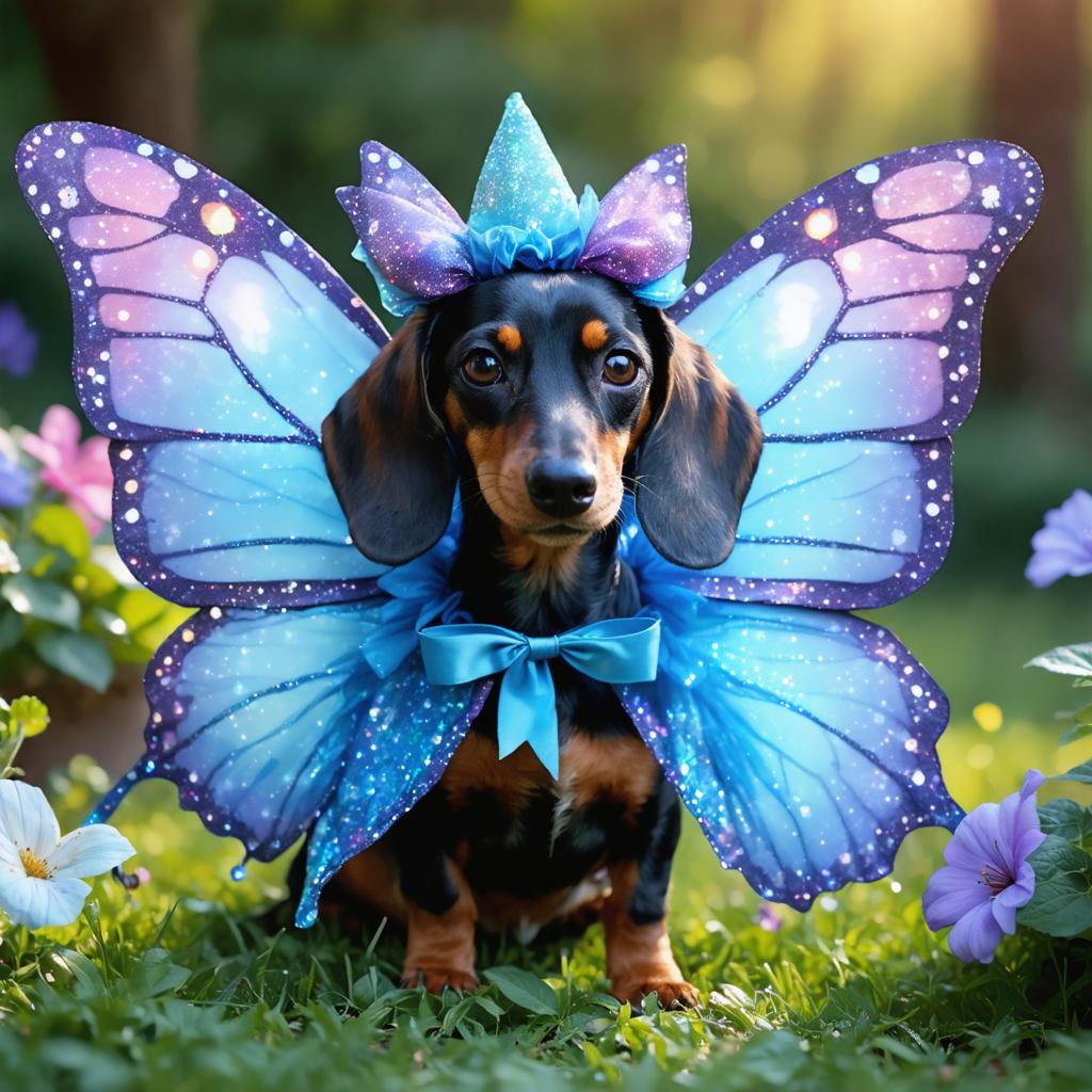 Discover the enchanting world of AI-generated art with Stable Diffusion Ultra image generator! This captivating image showcases a whimsical dachshund adorned in a vibrant butterfly costume, complete with sparkling wings and a magical headpiece. Perfect for highlighting the tool's ability to create stunning, fantasy-inspired visuals, this image effortlessly captures the imagination and showcases the platform's cutting-edge capabilities in generating unique and captivating art.