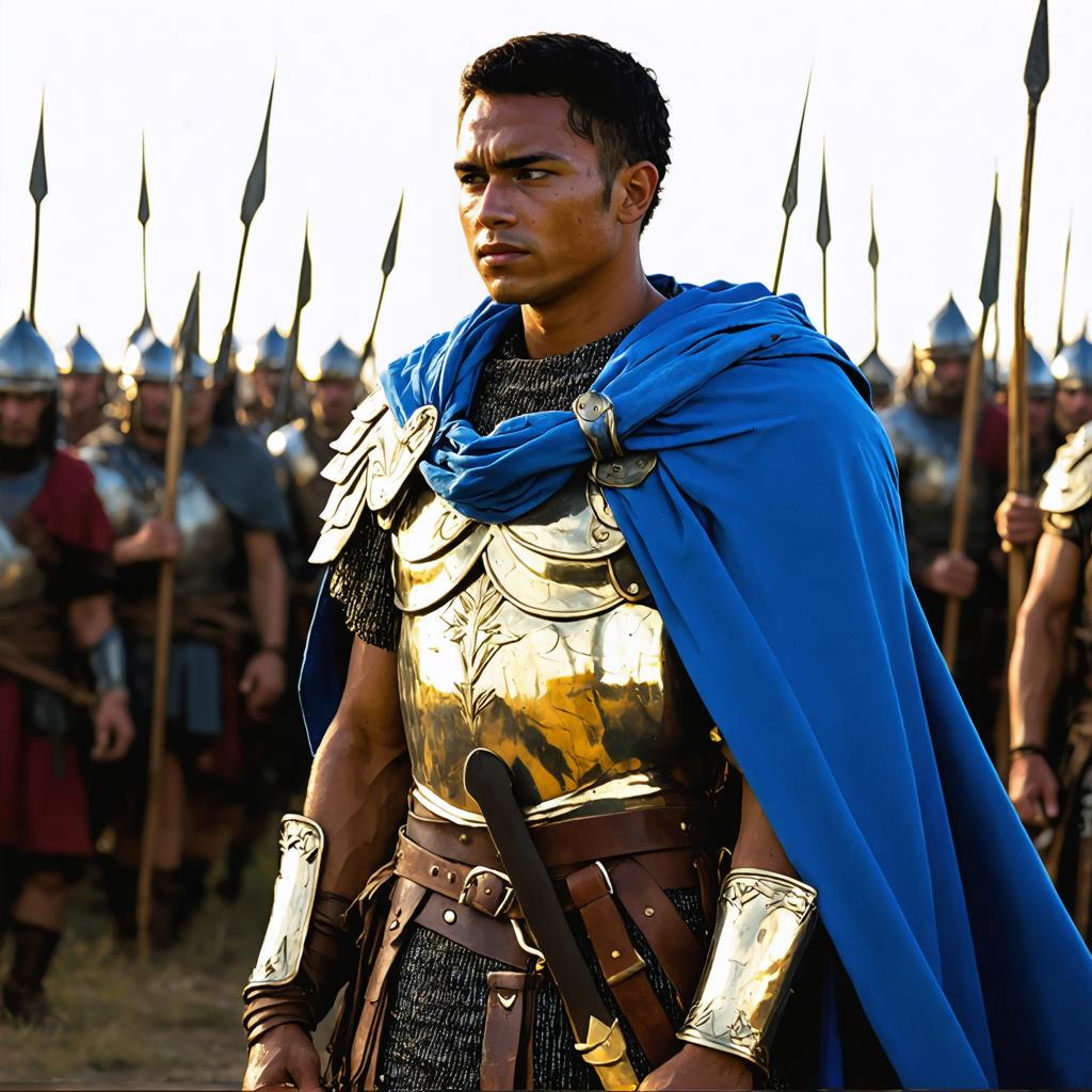 Experience the power of Stable Diffusion Ultra image generator with this stunning AI-generated image of a Roman soldier in intricate armor, showcasing the tool's ability to create highly detailed and historically accurate visuals. Perfect for history enthusiasts and content creators, this image demonstrates the generator's precision and versatility in producing realistic and captivating artwork.