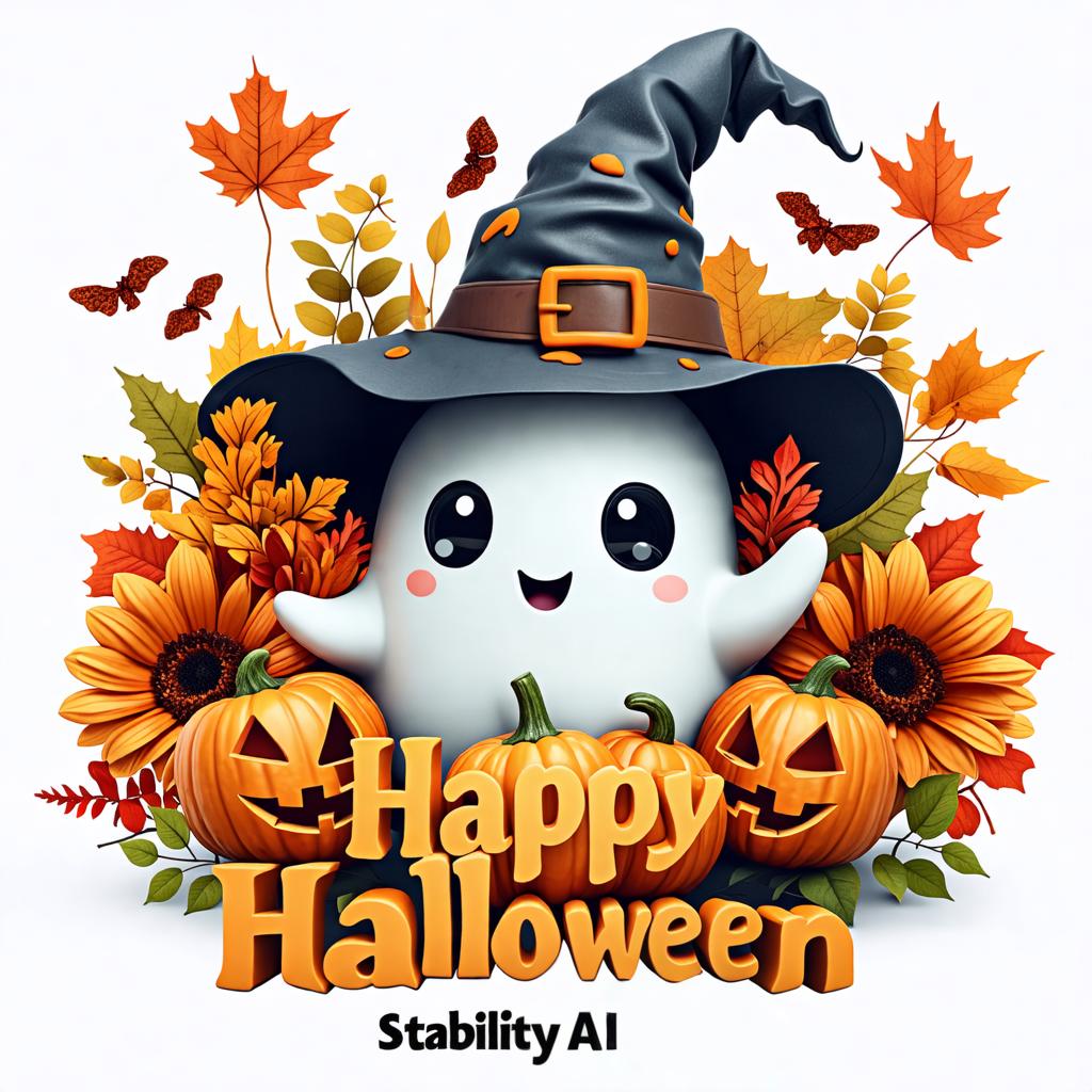 Discover the magic of Stable Assistant's 'Erase' tool with this enchanting Halloween-themed image! Featuring a delightful ghost character surrounded by pumpkins and autumn leaves, this AI-generated artwork showcases the tool's ability to remove unwanted objects, creating seamless and visually stunning designs. Perfect for spooky season content, this image highlights the precision and creativity of Stable Assistant's 'Erase' feature.
