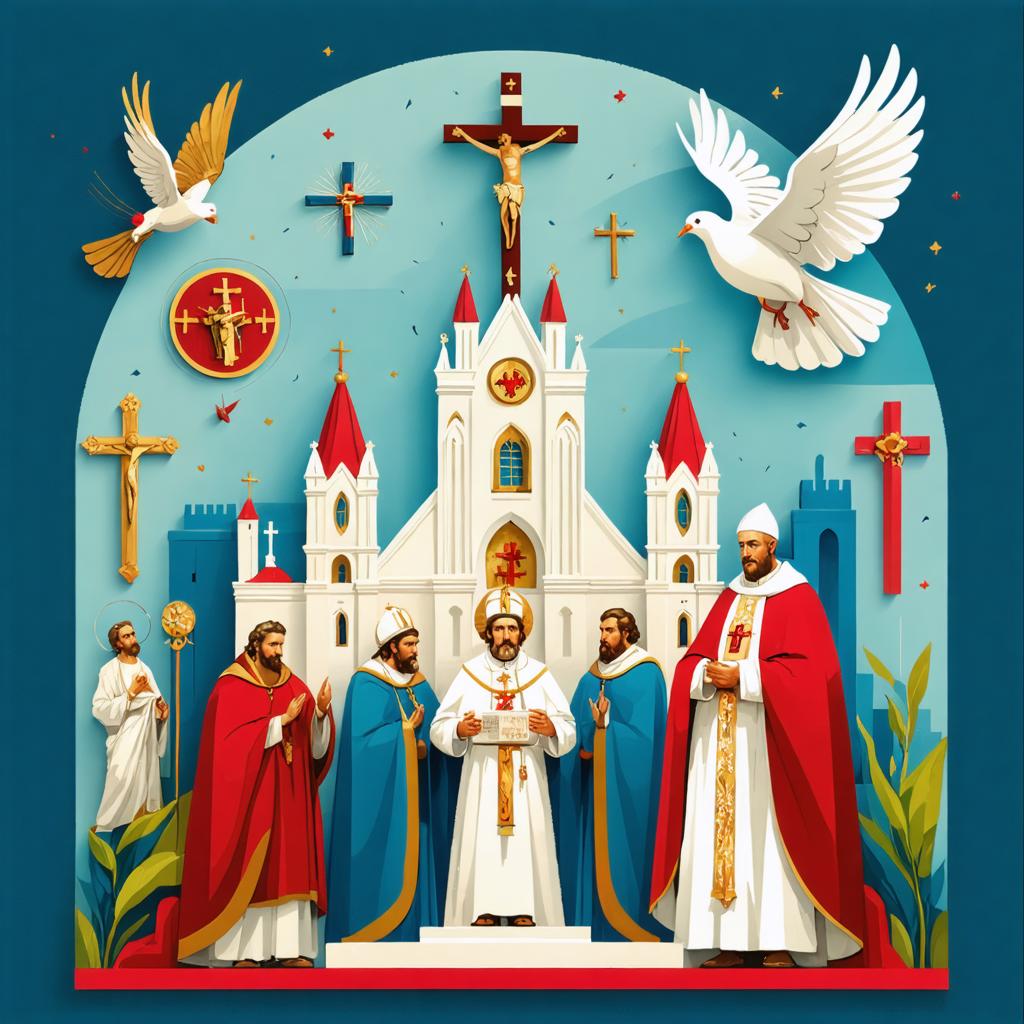 Discover the awe-inspiring capabilities of Stable Diffusion Ultra image generator with this stunning depiction of a religious scene featuring a majestic church, soaring crosses, and serene doves. Crafted with precision and detail, this image showcases the tool's ability to create vivid, high-quality visuals that captivate and inspire. Perfect for showcasing the intricate and imaginative possibilities of AI-generated art.