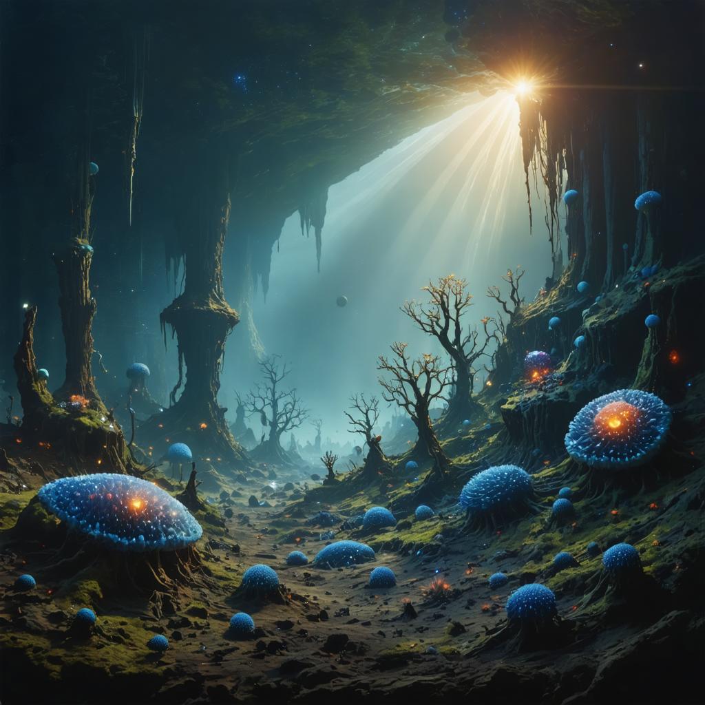 Discover the mesmerizing world of bioluminescent caves, where glowing mushrooms and ethereal light beams create an otherworldly atmosphere. Crafted with the advanced capabilities of Stable Diffusion Ultra image generator, this stunning visual showcases the tool's ability to generate intricate, dreamlike scenes with unparalleled detail and realism. Perfect for artists and enthusiasts, this image highlights the generator's potential for creating captivating, high-quality visuals.